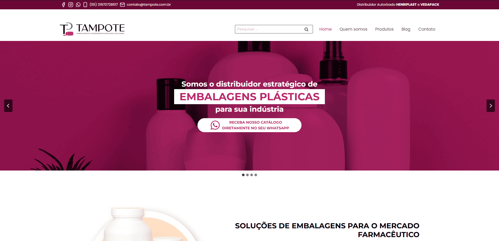 Site B2B criado para a Tampote, distribuidora de embalagens farmacêuticas