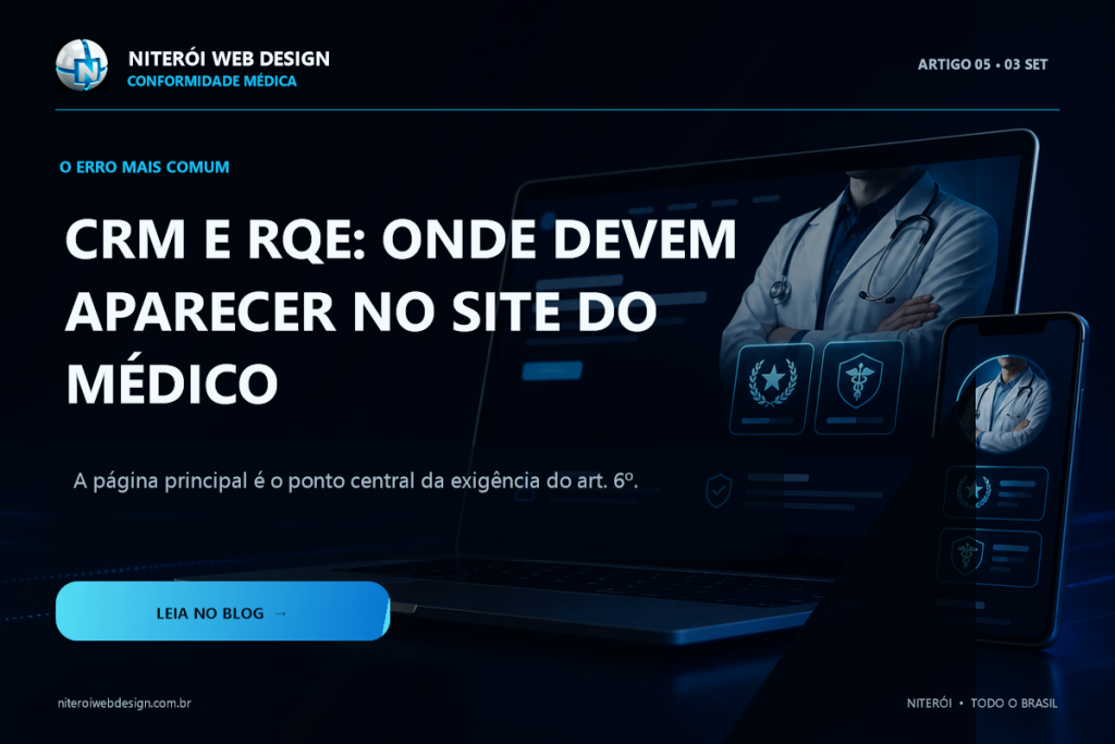 CRM e RQE na página principal do site médico